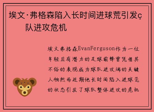 埃文·弗格森陷入长时间进球荒引发球队进攻危机
