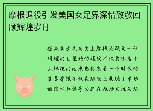 摩根退役引发美国女足界深情致敬回顾辉煌岁月 摩根退役引发美国女足界深情致敬回顾辉煌岁月